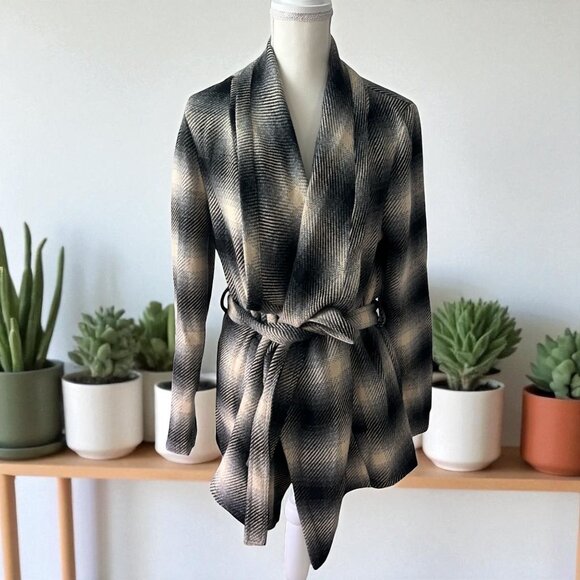 JACK Jackets & Blazers - JACK Black Cream Plaid Wrap Jacket Size X Large